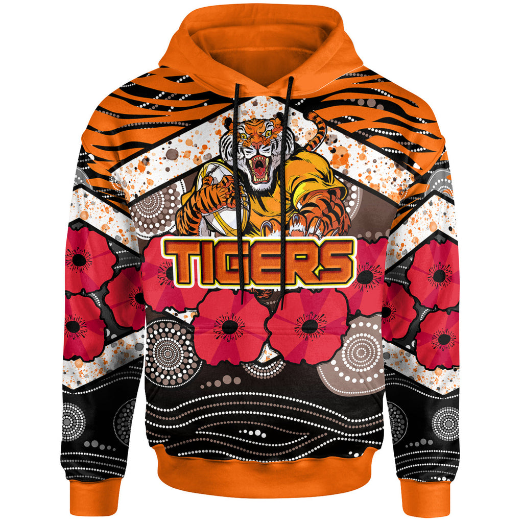tigers-rugby-hoodie-aboriginal-tiger-skin-texture-anzac-day-tiger-with-poppy-hoodie