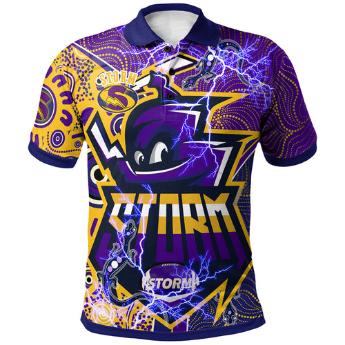 storm-rugby-aboriginal-polo-shirt-custom-melbourne-storm-mascot-with-aussie-lizards-and-rugby-ball-polo-shirt