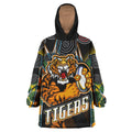 tigers-rugby-snug-hoodie-custom-tiger-rugby-ball-aboriginal-art-vector-painting-personalised-player-and-number-oodie-blanket