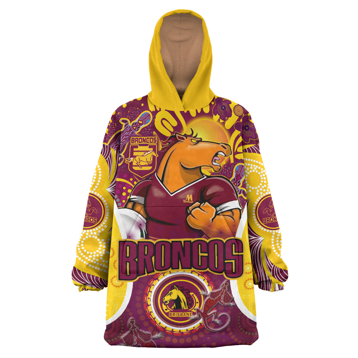 brisbane-broncos-rugby-snug-hoodie-custom-brisbane-broncos-mascot-with-aboriginal-art-personalised-player-and-number-oodie-blanket