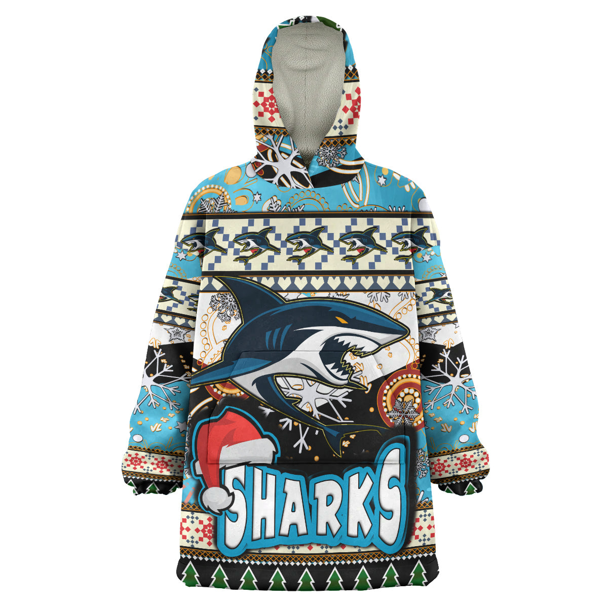 sharks-rugby-christmas-snug-hoodie-custom-xmas-sharks-christmas-balls-snowflake-with-aboriginal-patterns-wearable-blanket-hoodie