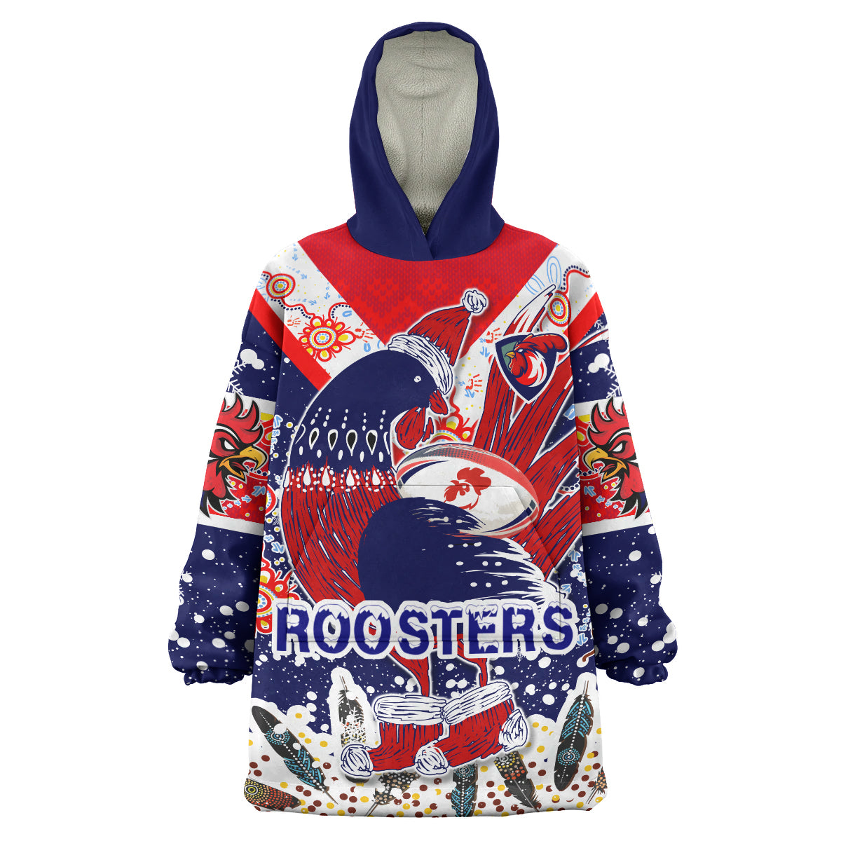 roosters-rugby-christmas-snug-hoodie-custom-merry-christmas-sydney-roosters-indigenous-wearable-blanket-hoodie