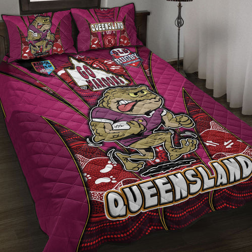 queensland-rugby-league-team-quilt-bed-set-queensland-maroons-mascot-with-aboriginal-art-state-of-origin-quilt-bed-set