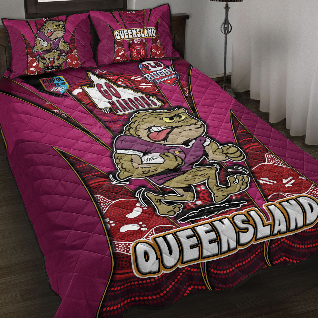 queensland-rugby-league-team-quilt-bed-set-queensland-maroons-mascot-with-aboriginal-art-state-of-origin-quilt-bed-set