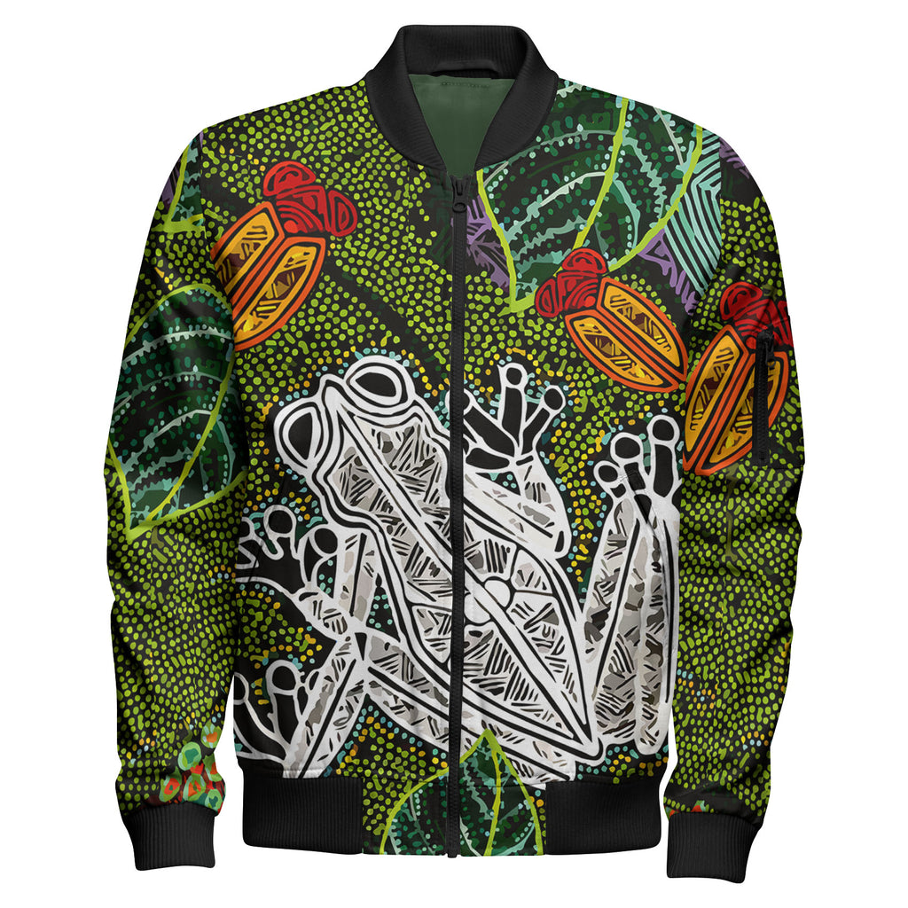 australia-aboriginal-inspired-custom-bomber-jacket-indigenous-watercolor-dot-art-frog-sleeve-zip-bomber-jacket