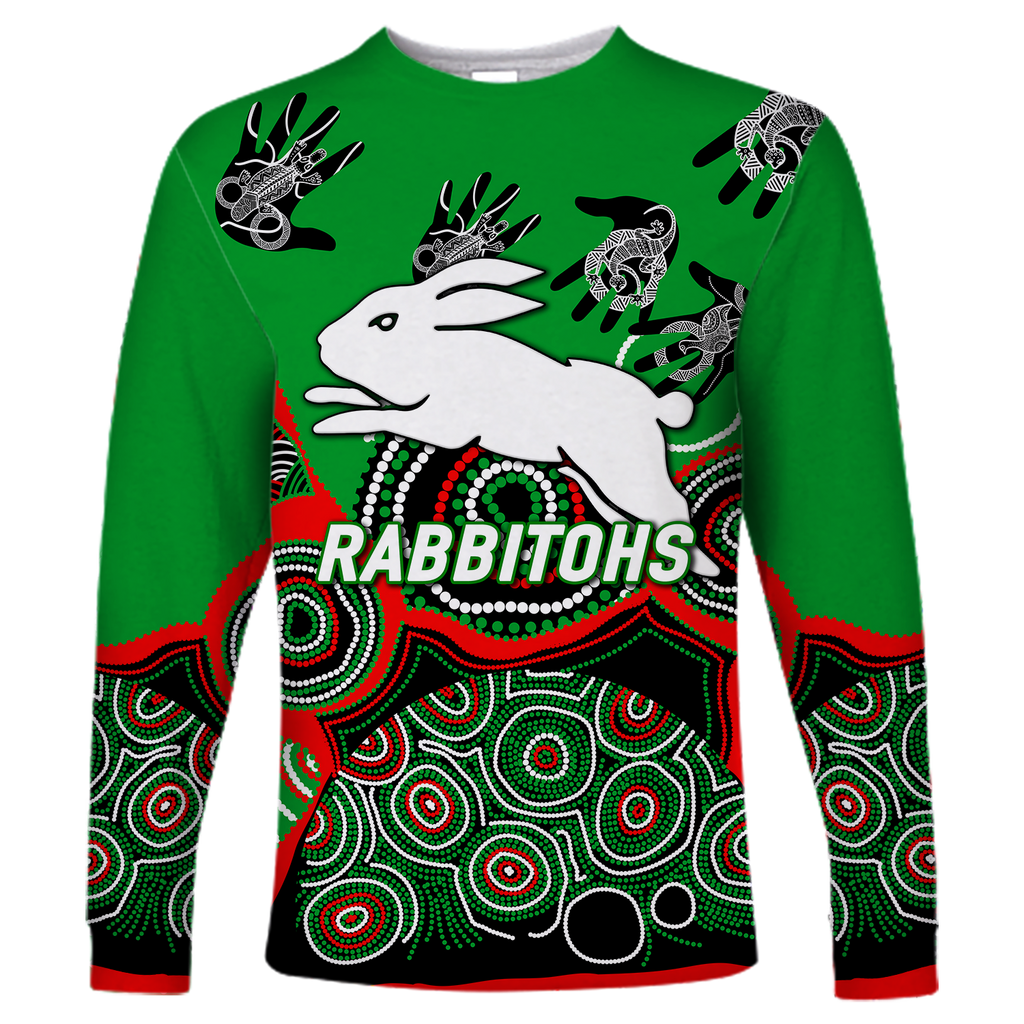 Rabbitohs Rugby Aboriginal Art Long Sleeve Shirt - LT12