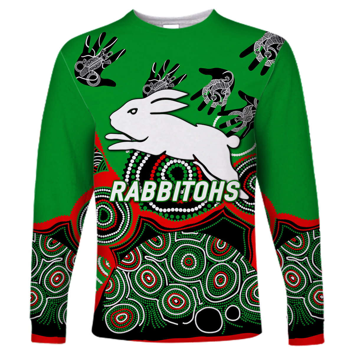 Rabbitohs Rugby Aboriginal Art Long Sleeve Shirt - LT12