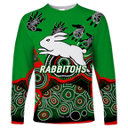 Rabbitohs Rugby Aboriginal Art Long Sleeve Shirt - LT12