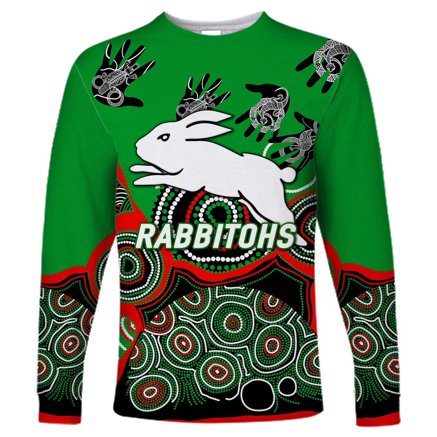 Rabbitohs Rugby Aboriginal Art Long Sleeve Shirt - LT12