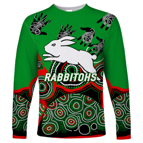 Rabbitohs Rugby Aboriginal Art Long Sleeve Shirt - LT12