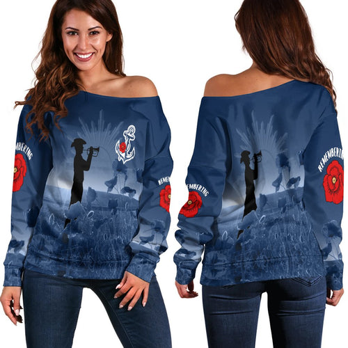 Australia Navy Anzac Women's Off Shoulder - Remembering Our Heroes - Vibe Hoodie