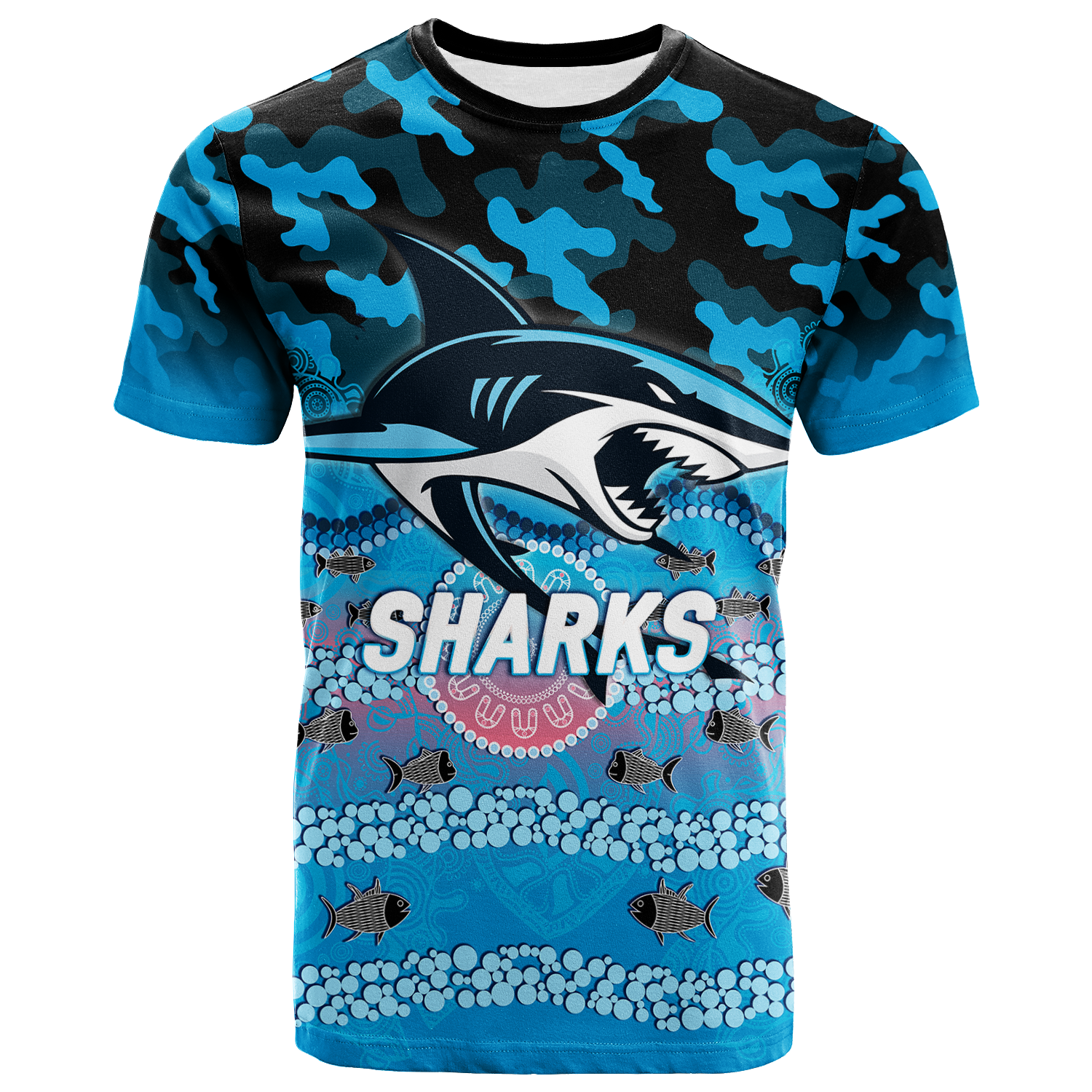 Sharks Rugby ANZAC Day Camouflage Indigenous Art T-Shirt - LT12