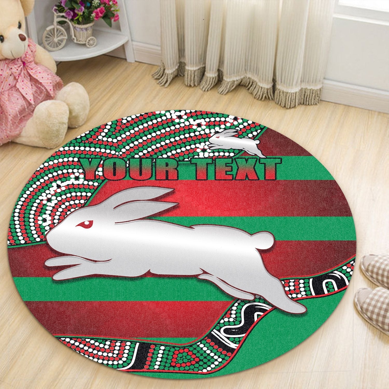 custom-personalised-rabbitohs-round-carpet-rugby-south-sydney-indigenous-charming