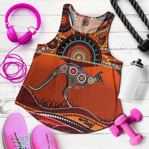 Aboriginal Women's Racerback Tank - Kangaroo With Dot Painting - Vibe Hoodie
