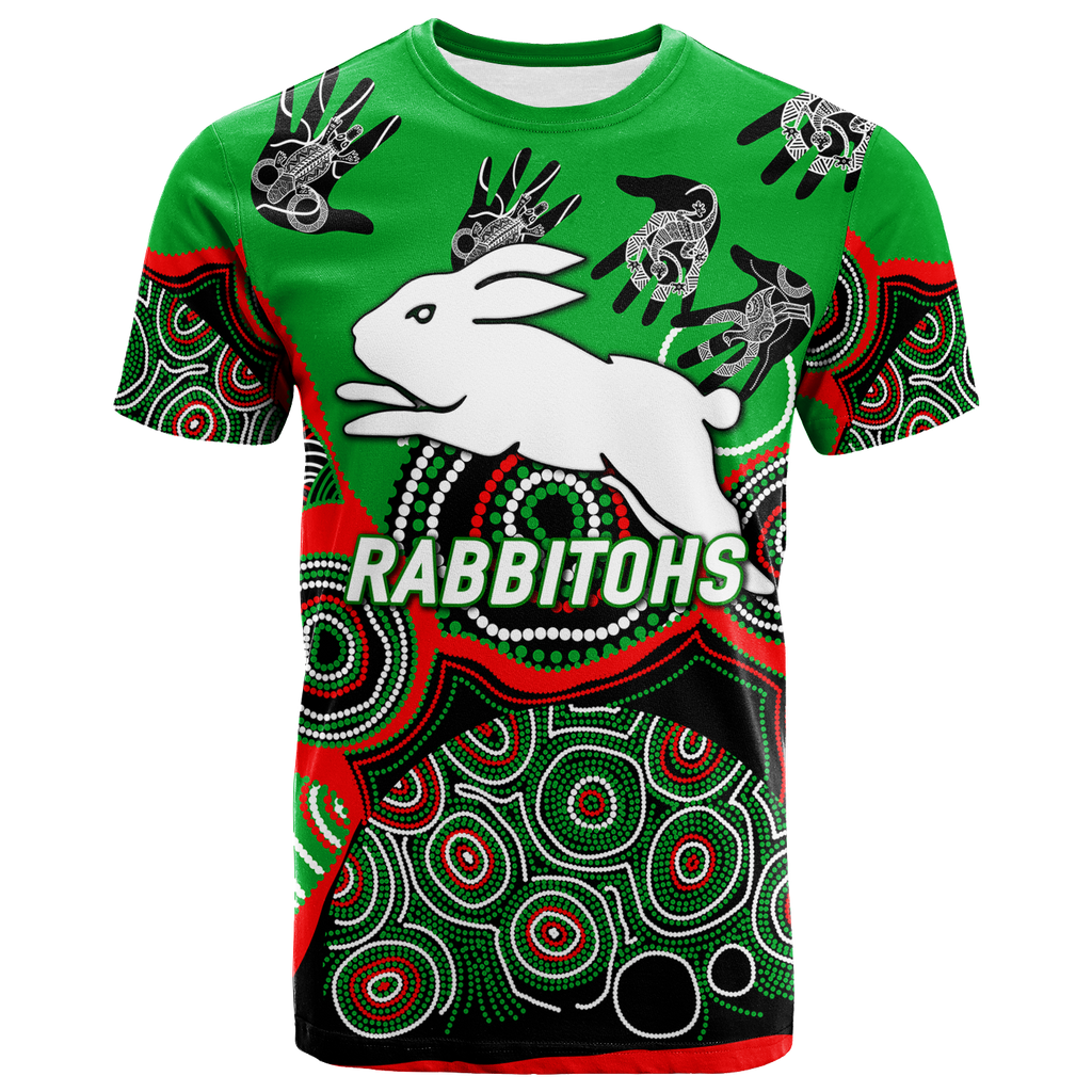 (Custom Personalised) Rabbitohs Rugby Aboriginal Art T-Shirt - LT12