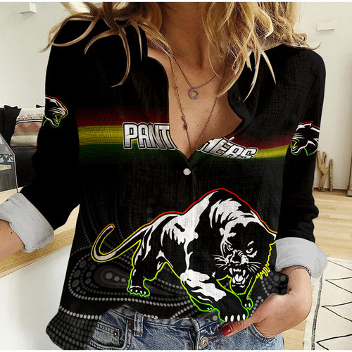 (Custom Personalised) Black Panthers Rugby League Aboriginal Women Casual Shirt - LT2