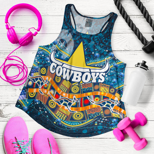 NAIDOC Week Cowboys Women's Racerback Tank - Aboriginal Dot Painting - LT12 - Vibe Hoodie