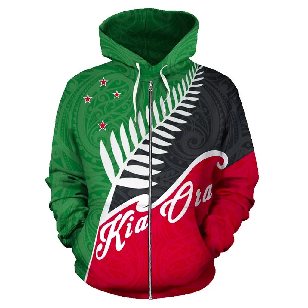 kia-ora-new-zealand-with-silver-fern-zip-hoodie-green