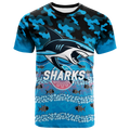 (Custom Personalised) Sharks Rugby ANZAC Day Camouflage Indigenous Art T-Shirt - LT12