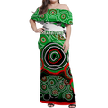 Rabbitohs Rugby Aboriginal Art Women Off Shoulder Long Dress - LT12