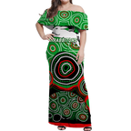 Rabbitohs Rugby Aboriginal Art Women Off Shoulder Long Dress - LT12