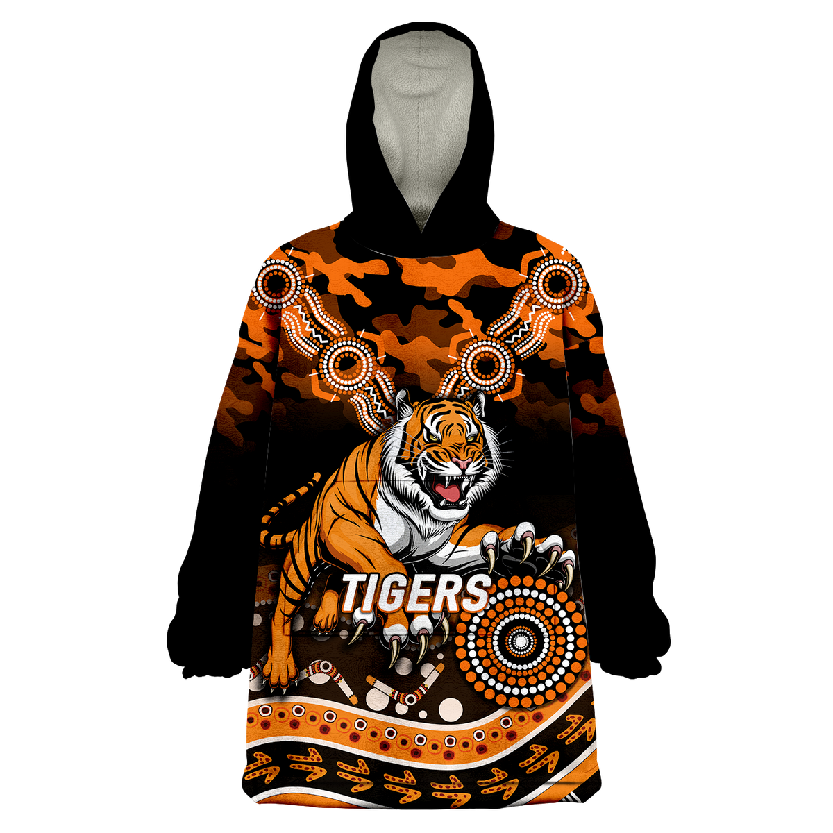 Tigers Rugby ANZAC Day Camouflage Indigenous Art Wearable Blanket Hoodie - LT12