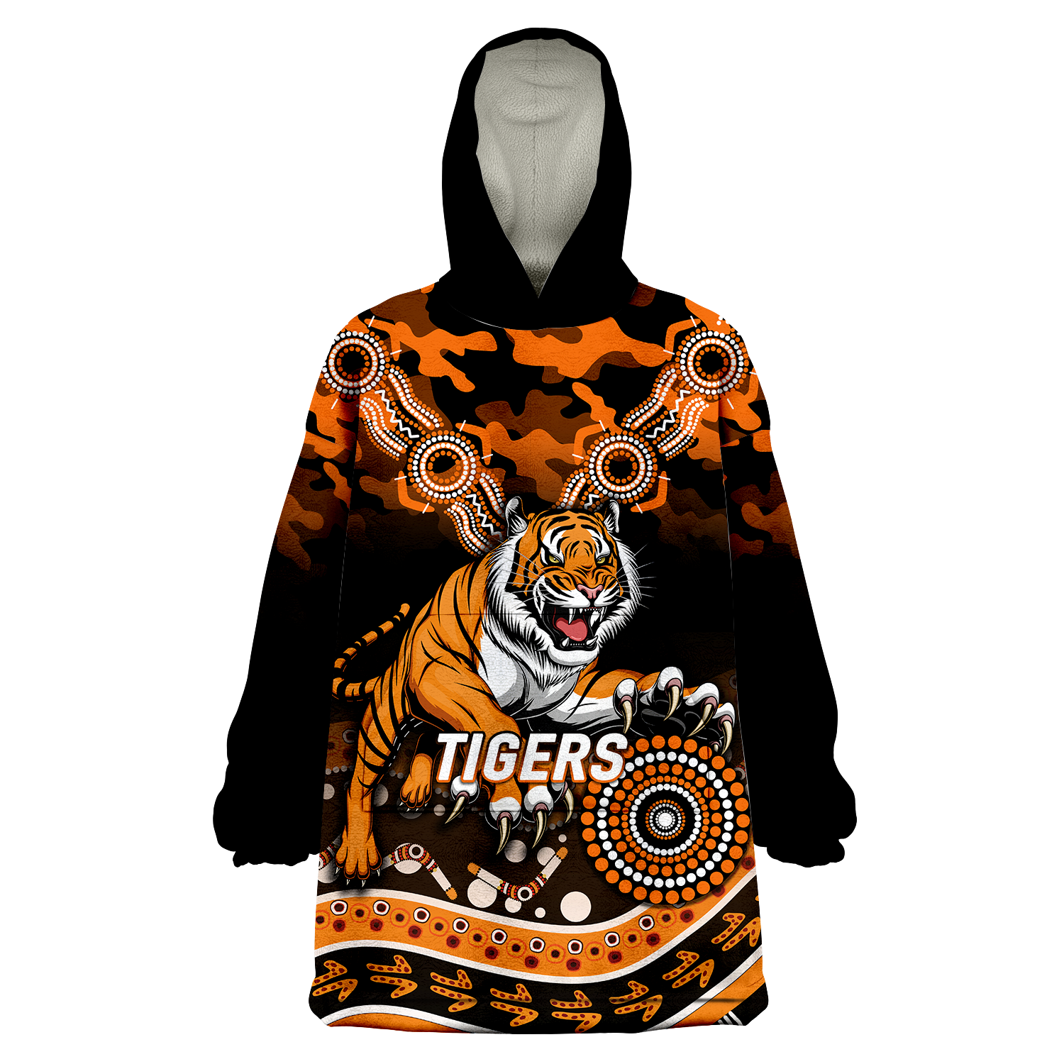 Tigers Rugby ANZAC Day Camouflage Indigenous Art Wearable Blanket Hoodie - LT12