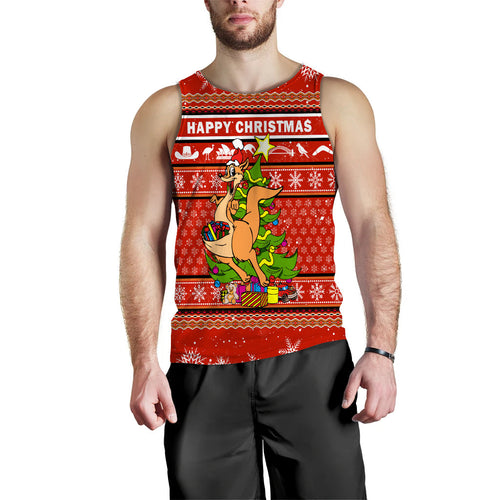 (Custom Personalised) Australia Christmas Kangaroo Aboriginal Pattern Men Tank Top - LT2
