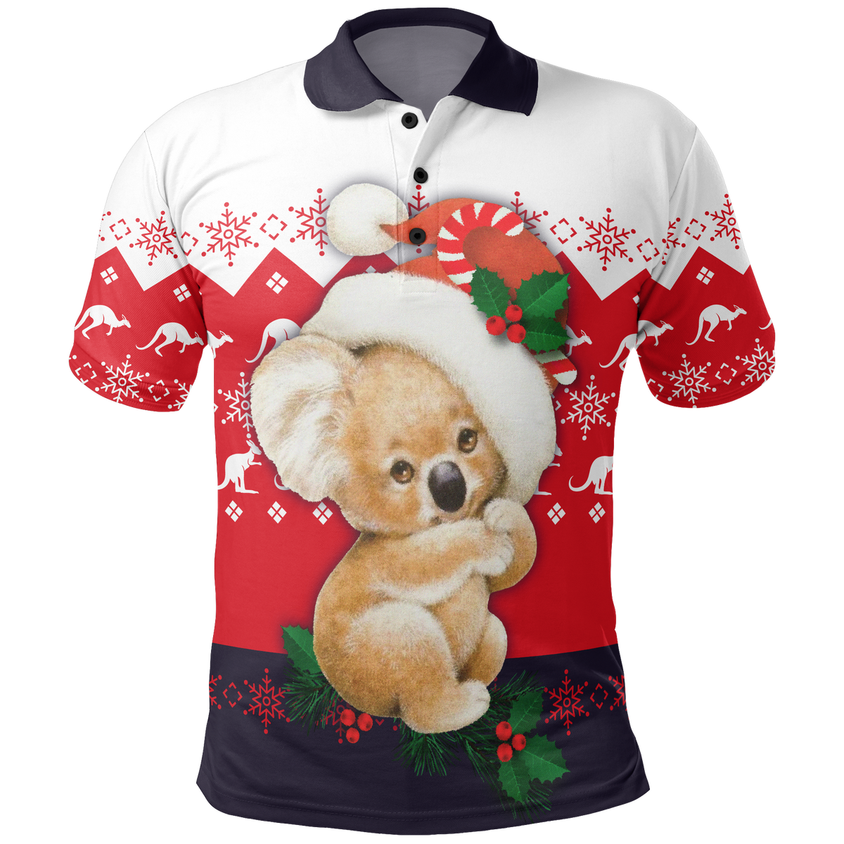 christmas-polo-shirt-koala-shirt-kangaroo-symbol-snowflakes-unisex