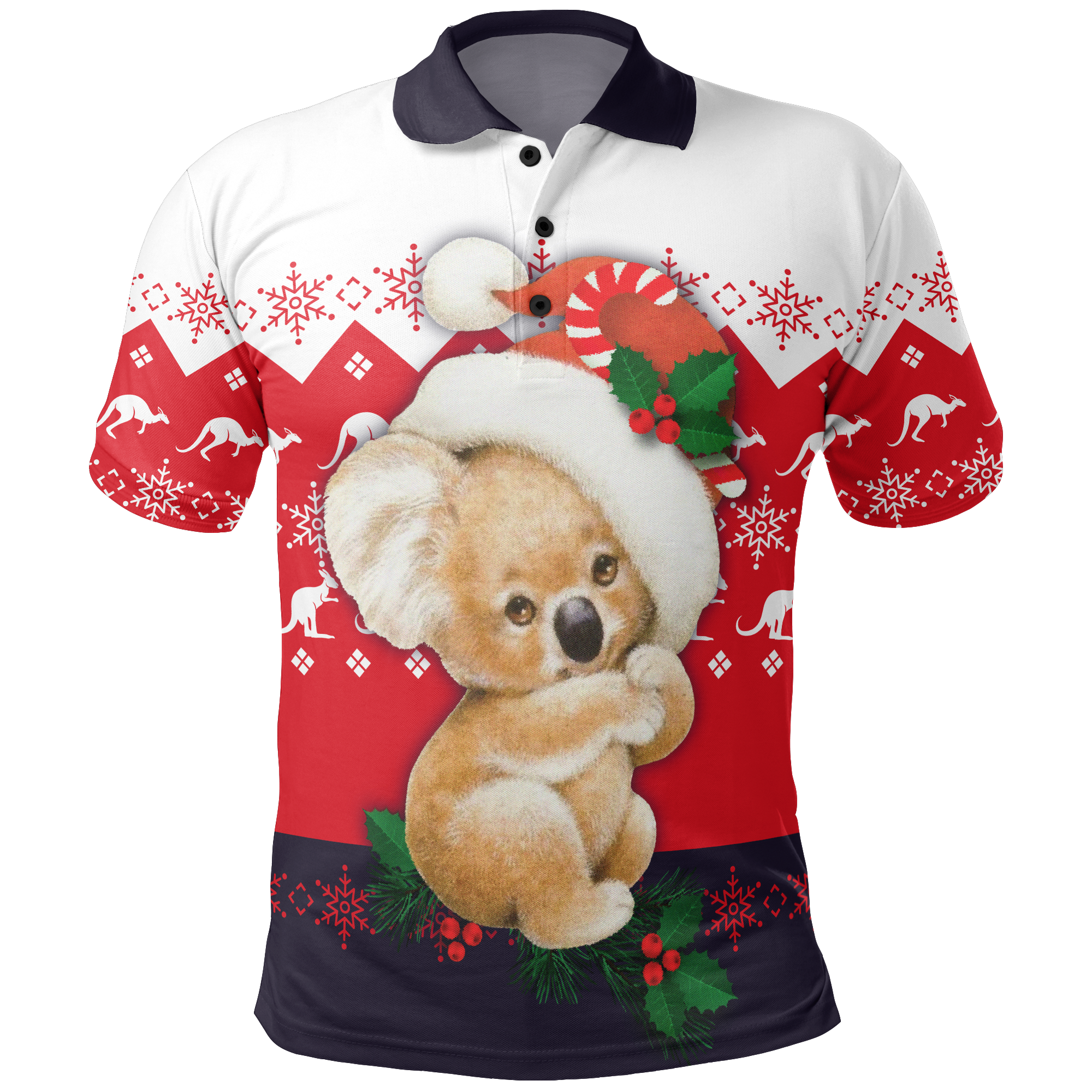 christmas-polo-shirt-koala-shirt-kangaroo-symbol-snowflakes-unisex