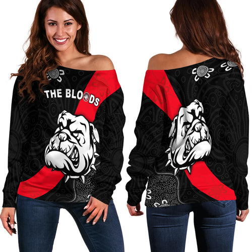 West Football Club Off Shoulder Sweater - The Bloods Alice Springs | Vibehoodie.co