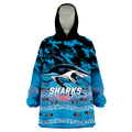 Sharks Rugby ANZAC Day Camouflage Indigenous Art Wearable Blanket Hoodie - LT12