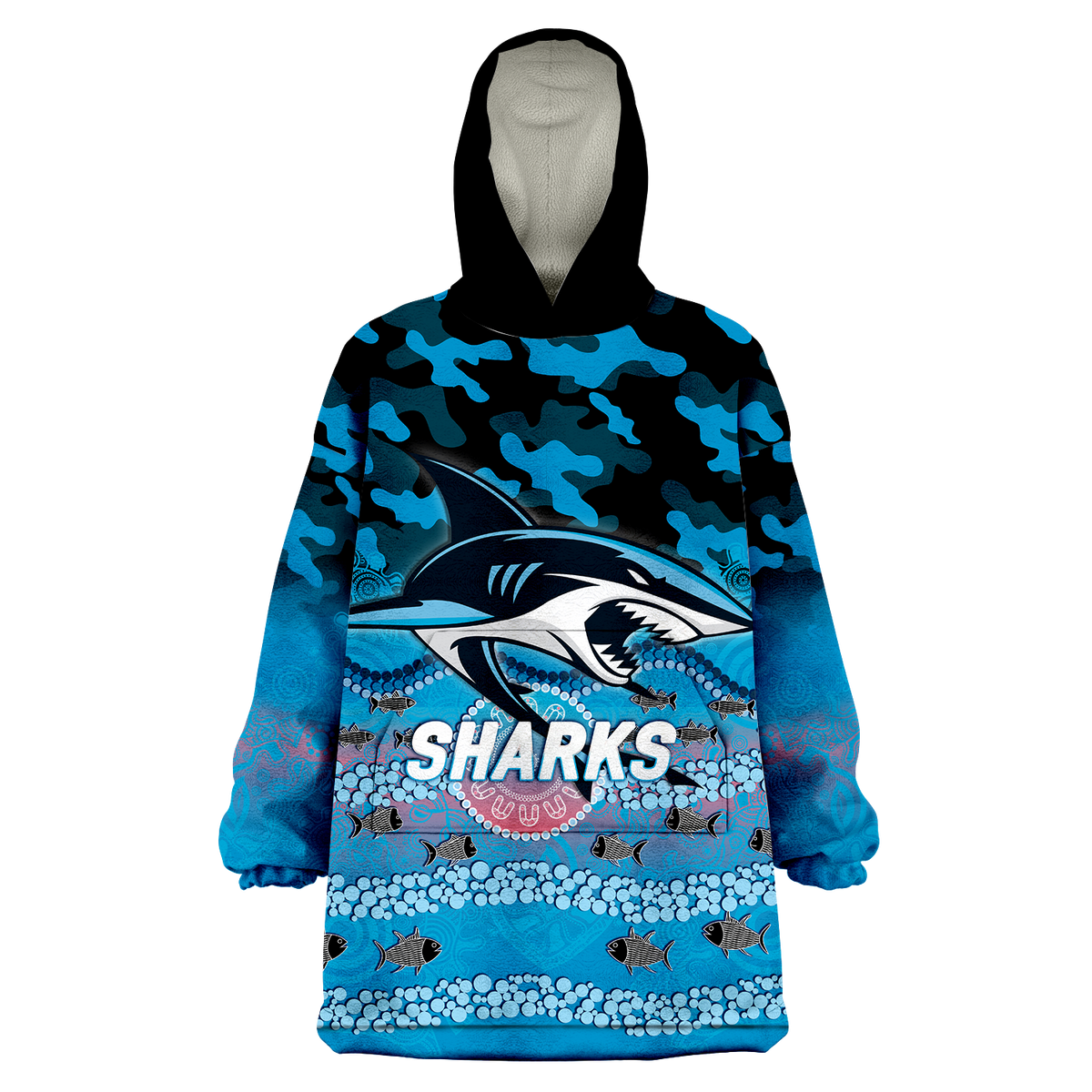 Sharks Rugby ANZAC Day Camouflage Indigenous Art Wearable Blanket Hoodie - LT12