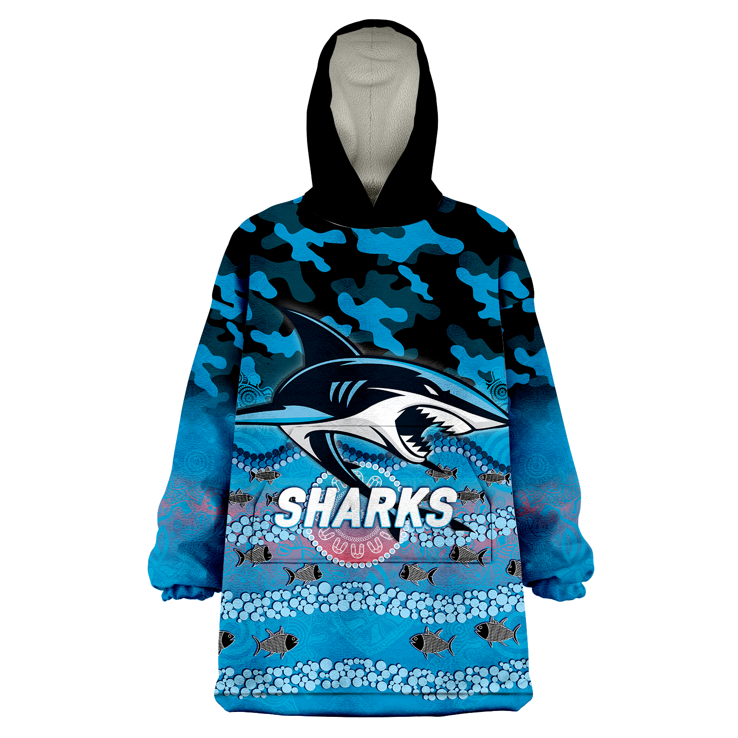 Sharks Rugby ANZAC Day Camouflage Indigenous Art Wearable Blanket Hoodie - LT12