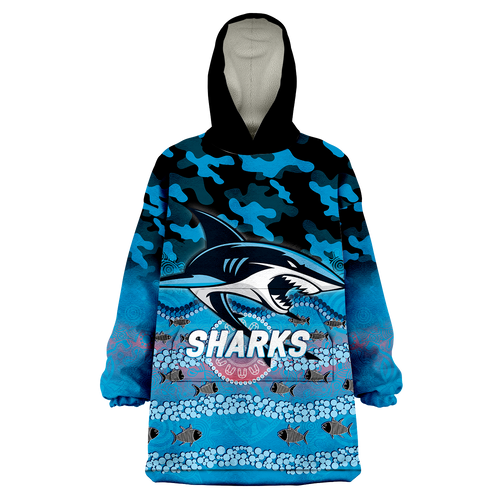 Sharks Rugby ANZAC Day Camouflage Indigenous Art Wearable Blanket Hoodie - LT12
