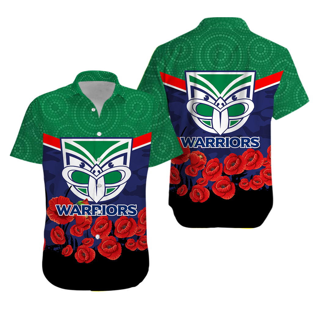 New Zealand Warriors Anzac Day Indigenous Art Hawaiian Shirt