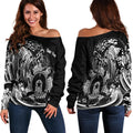 [Custom]Aboriginal Women's Off Shoulder Sweater, Torres Strait Islands in Wave (Black) - Vibe Hoodie