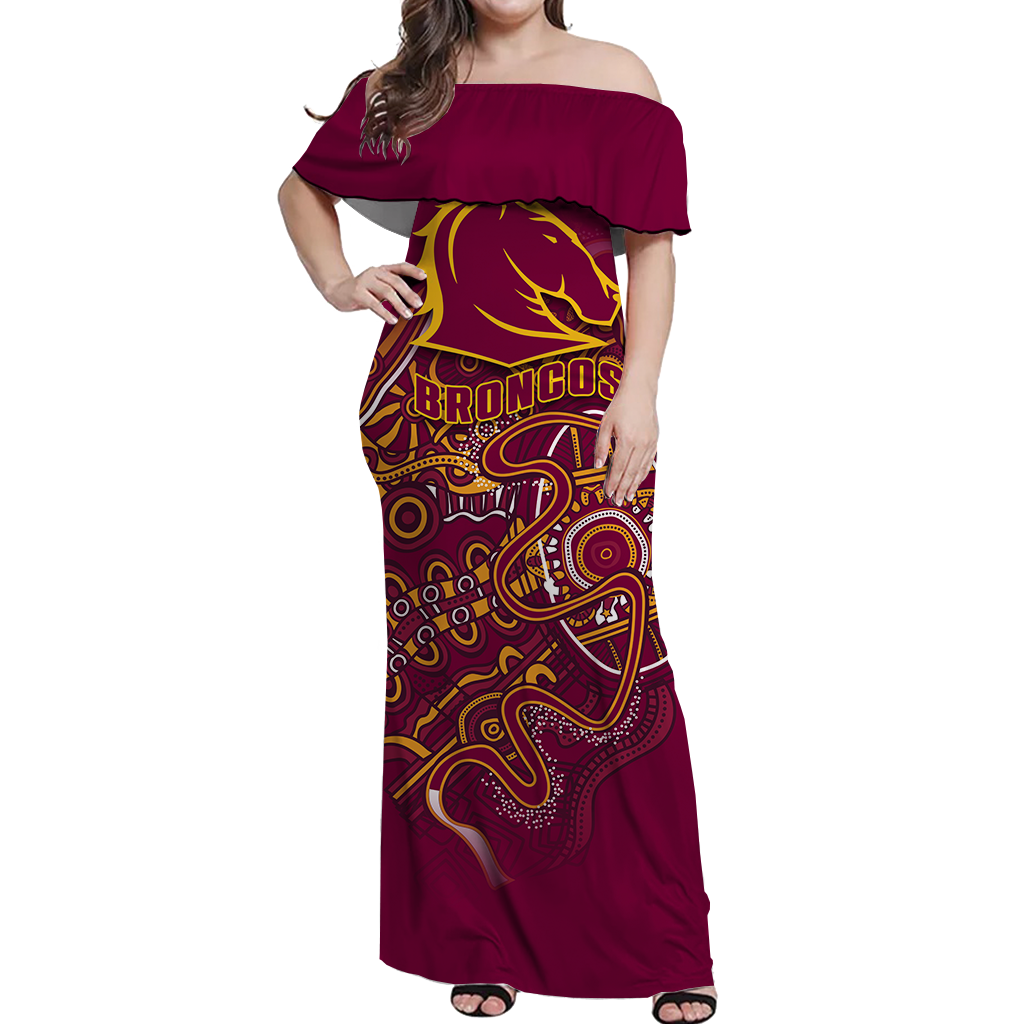 Brisbane Broncos Rugby Indigenous Women Off Shoulder Dress - LT12