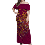 Brisbane Broncos Rugby Indigenous Women Off Shoulder Dress - LT12