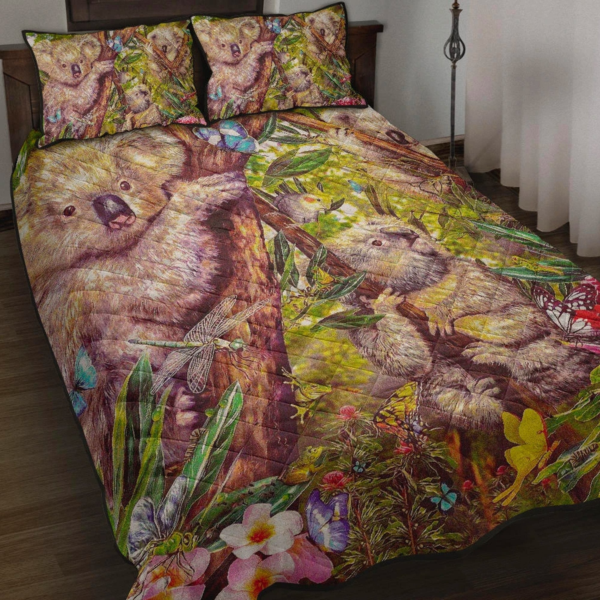 koala-quilt-set-cover-3d-koala-with-waratah-flower-quilt-bed-set