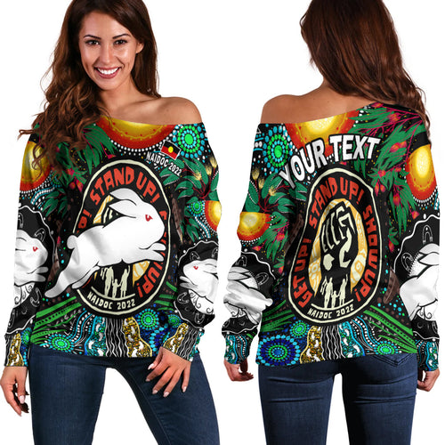 (Custom Personalised) Rabbitohs NAIDOC Week 2022 Women Off Shoulder Sweater Aboriginal Get Up LT13