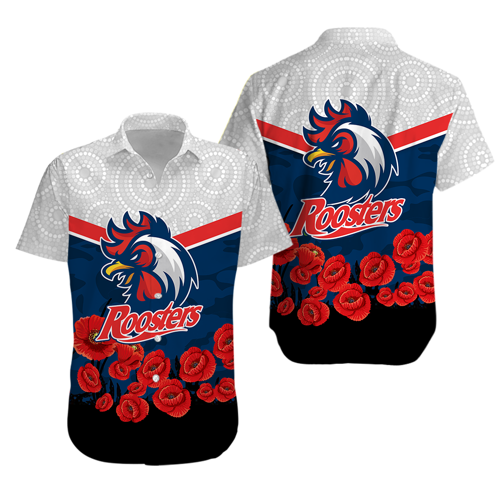 Roosters Anzac Day Hawaiian Shirt - Indigenous Art