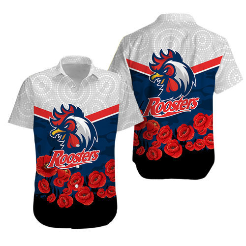 Roosters Anzac Day Hawaiian Shirt - Indigenous Art