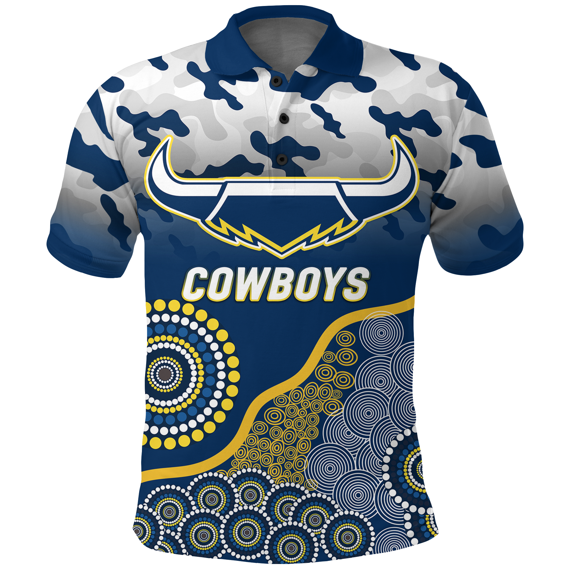 Cowboys Rugby ANZAC Day Camouflage Indigenous Art Polo Shirt - LT12