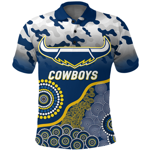 Cowboys Rugby ANZAC Day Camouflage Indigenous Art Polo Shirt - LT12