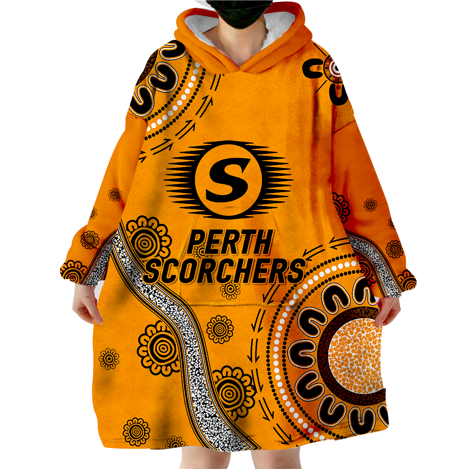Perth Scorchers Aboriginal Art Cricket 2022 Wearable Blanket Hoodie - LT12