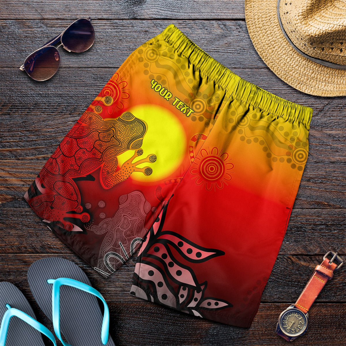 customaboriginal-mens-shorts-indigenous-frog-red