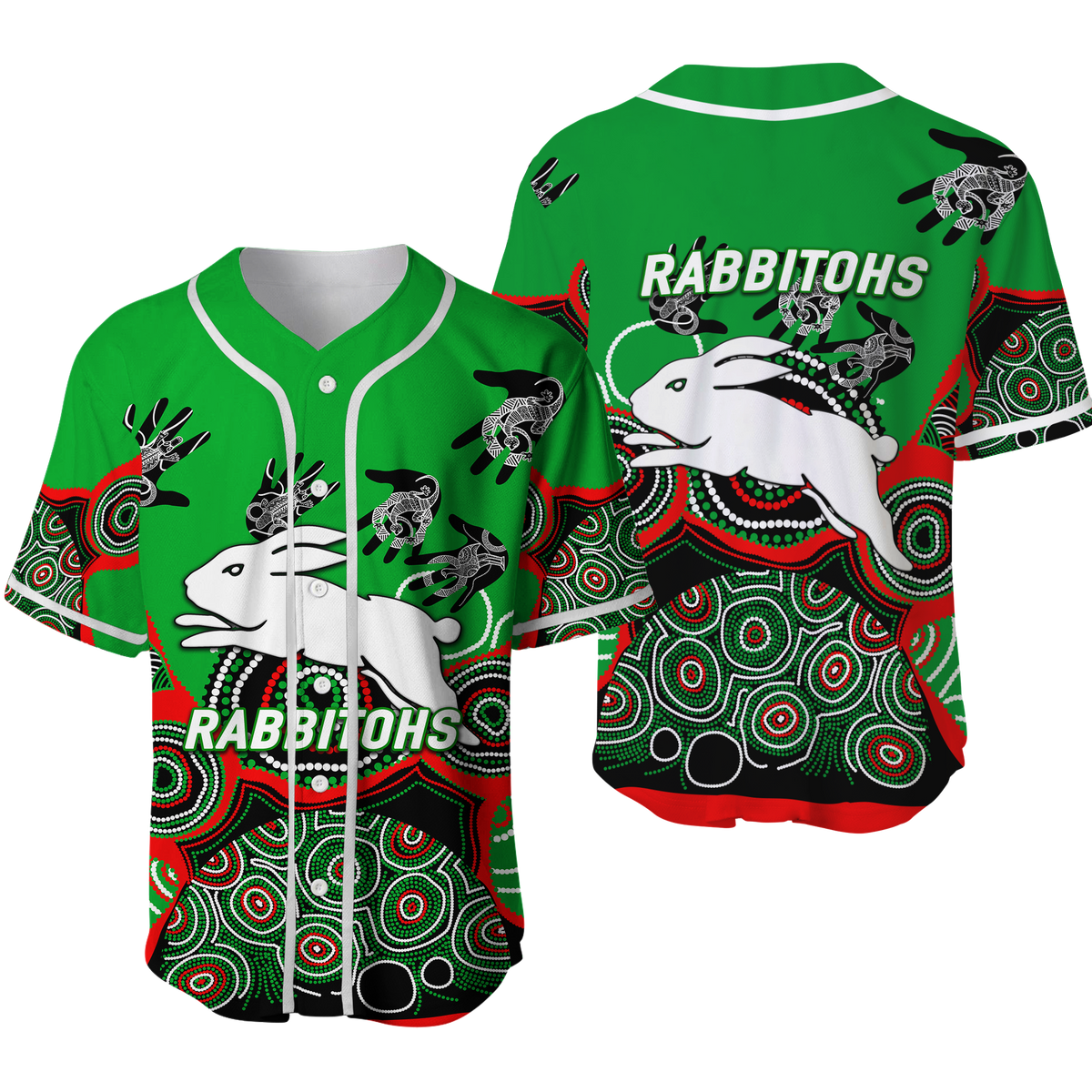 Rabbitohs Rugby Aboriginal Art Baseball Jersey - LT12