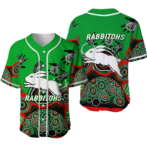 Rabbitohs Rugby Aboriginal Art Baseball Jersey - LT12