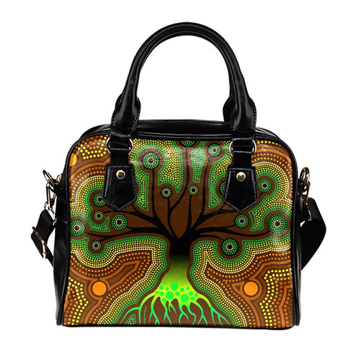 Aboriginal Shoulder Handbag - Tree Dot Painting Art - Vibe Hoodie